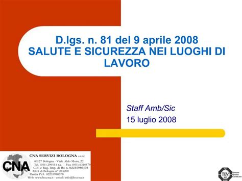 Ppt D Lgs N Del Aprile Salute E Sicurezza Nei Luoghi Di