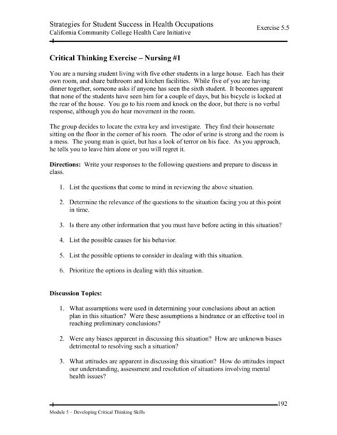 Critical Thinking Exercise