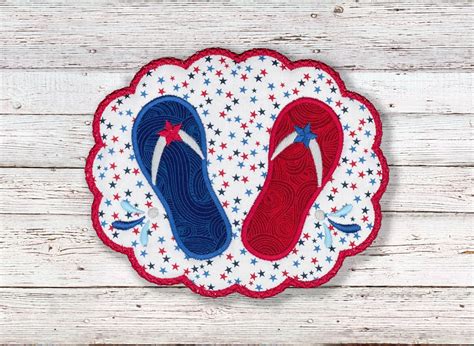 Ith Patriotic Flip Flops Mug Rug Machine Embroidery Designs By Juju