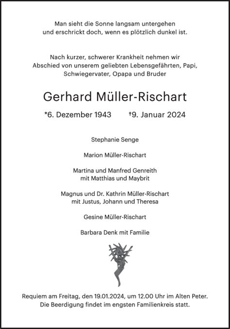 Traueranzeigen von Gerhard Müller Rischart SZ Gedenken de