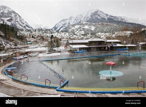 Winter view of Ouray Hot Springs Pool, Ouray, Colorado, USA Stock Photo ...