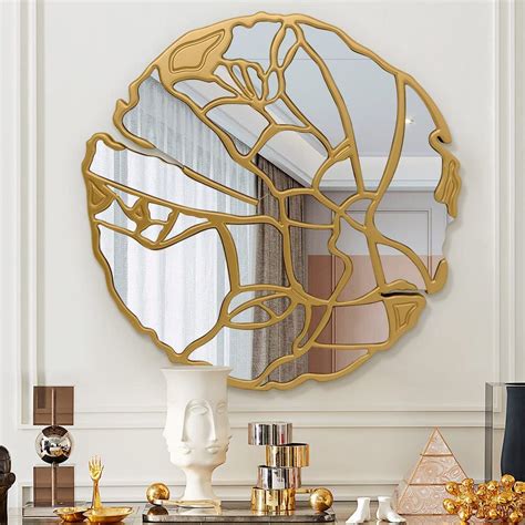 Pregaspor Round Wall Mirrors Decorative 31 5 Irregular Frame Gold