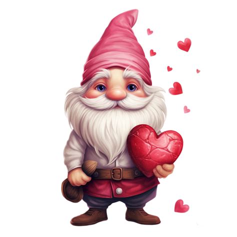 Valentine Day Gnome With Pink Hearts Ai Generative 32423762 PNG