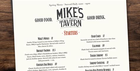 The Tavern Menu — Mikes Tavern