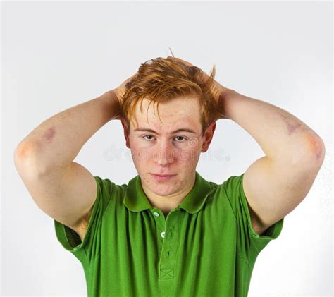 Boy In Green Shirt With Red Hair Stock Photo Image Of Cute Brown