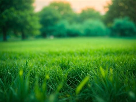 Premium Ai Image Close Up Green Grass Field With Blur Park Background