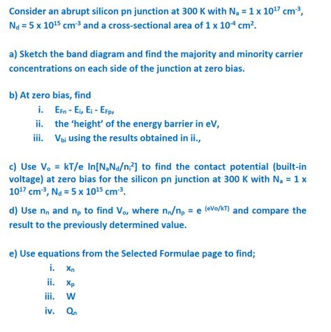 Solved Consider An Abrupt Silicon Pn Junction At K With Chegg