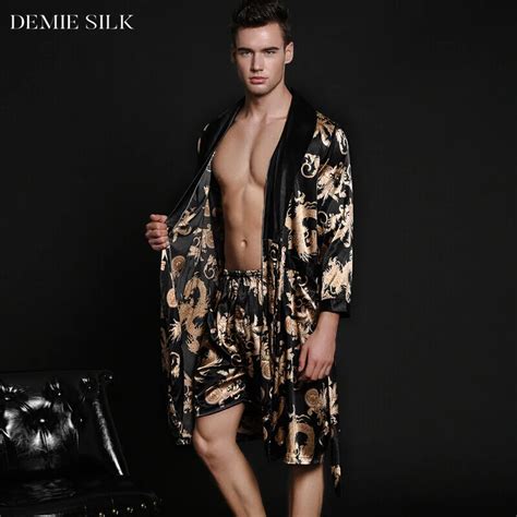 Demiesilk Imita O Dos Homens Robe De Seda Sets Duas Pe As Robe Define