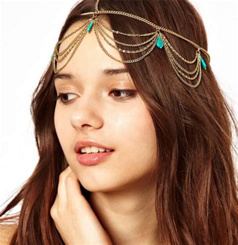 Multi Layer Metal Gold Plated Head Chain Hair Jewelry Chain Headpiece