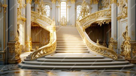 Premium AI Image | golden royal stairs in palace