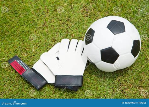 Soccer Ball And Goldkeeper Gloves Set For Shoot Stock Image Image Of