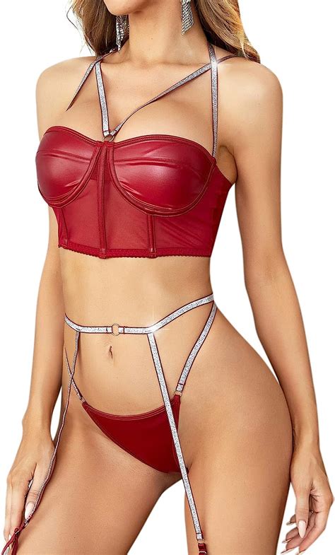 Rslove Women Sexy Lingerie Set With Garter Belt And Bra And Panty