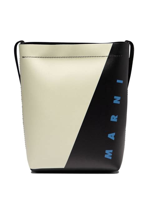 Marni Bicolor Logo Print Shoulder Bag Black Farfetch Uk