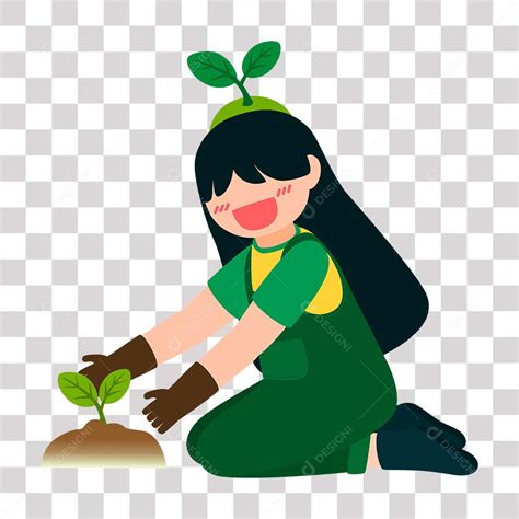 Desenho De Menina Cuidando E Plantando Muda De Rvore Para A Natureza