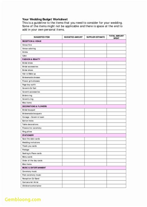 Venue Comparison Worksheet