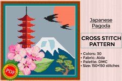 Japanese Pagoda Cross Stitch Pattern Sakura Bonsai