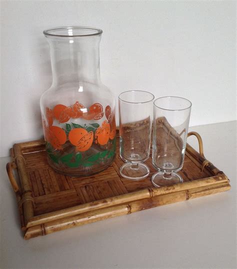 Vintage Glass Pitcher Set With Oranges Glass Juice Pitcher Etsy Vintage Glass Pitchers