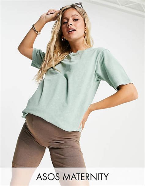 Asos Design Maternity Oversized T Shirt In Washed Sage Asos