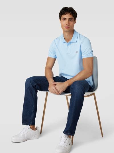 Gant Poloshirt Mit Label Stitching Modell Shield Hellblau Online Kaufen