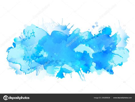 Blue Watercolor Big Blot Spread White Background Stock Vector