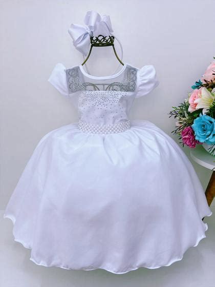 Vestido Branco Infantil Juvenil Batismo Ano Novo Daminha Casamento