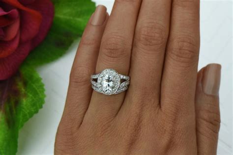 Split Shank Halo Engagement Rings With Wedding Band