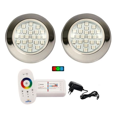 Kit Led Piscina Controle Touch 2 Leds Inox Rgb Fonte Submarino