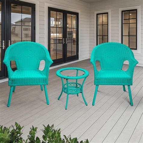 Zeus And Ruta Blue 3 Piece Patio Sets Outdoor Wicker Patio Furniture Sets