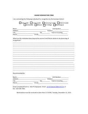 Fillable Online Award Recommendation Form Word Fax Email Print