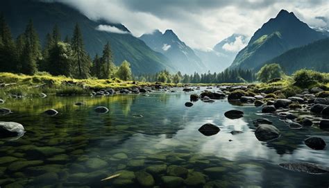 Majestic Mountain Range Reflects In Tranquil Pond Nature Beauty