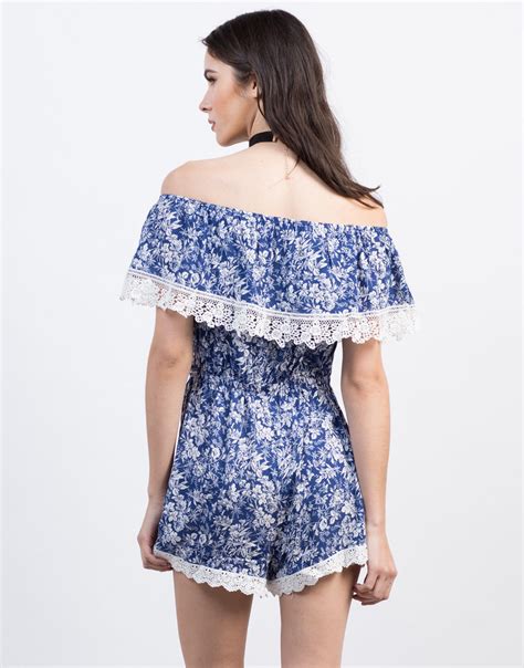 Floral Crochet Romper Blue Strapless Romper 2020ave