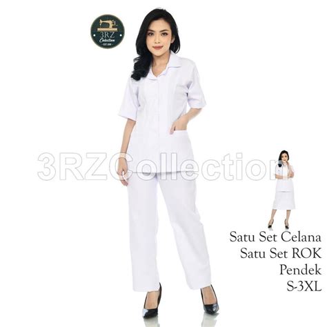 Jual Setelan Baju Seragam Putih Perawat Bidan Mahasiswi Wanita Lengan