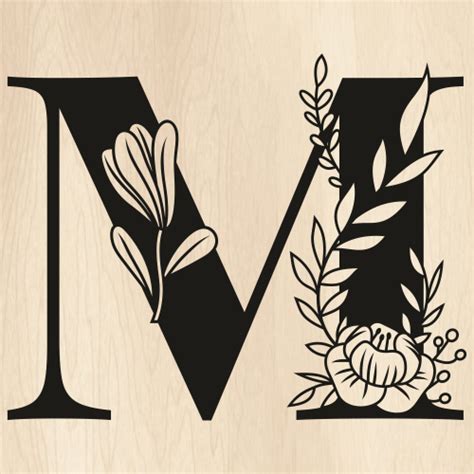 M Floral Capital Alphabet Svg M Floral Capital Letter Png Botanical