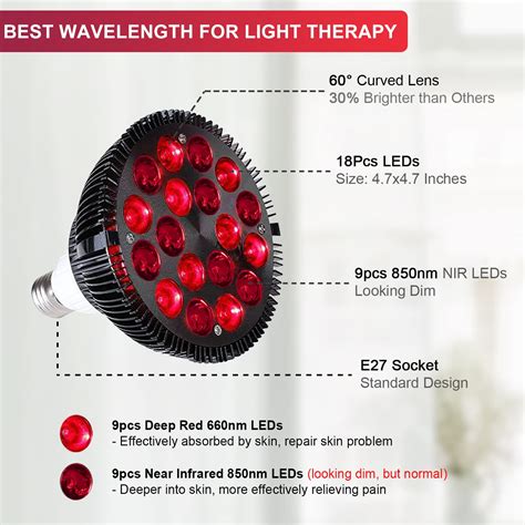 Wolezek Red Light Therapy Lamp With Stand 18 Leds 660nm Red And 850nm Near Infrared Combo Bulb