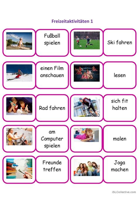 Freizeitaktivit Ten Allgemeine Deutsch Daf Arbeitsbl Tter Pdf Doc