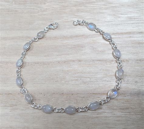 Moonstone Sterling Silver Bracelet Rainbow Moonstone Etsy Uk