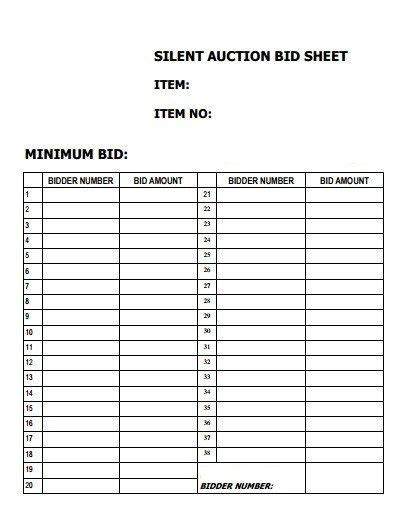 30 Silent Auction Bid Sheet Templates Word Excel Pdf Artofit