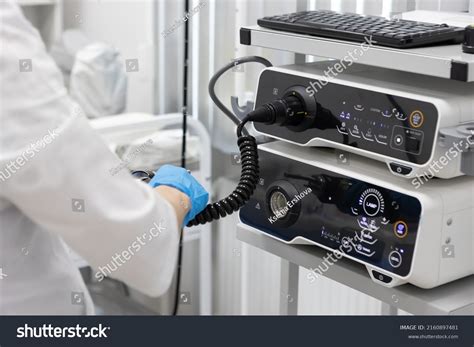 Endoscopy Hospital Doctor Connects Endoscope Before Stock Photo ...