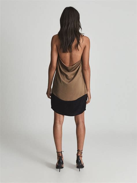 Reiss Pascal Halterneck Satin Mini Dress In Caramel Endource