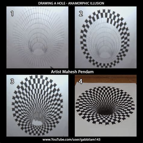 Mahesh Pendam: Drawing a Hole - Anamorphic Illusion - Drawing Phases