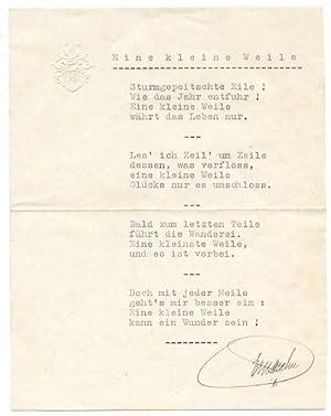 Ms Gedicht Mit Eigenh U Von Zahn Ernst Schriftsteller 1867 1952