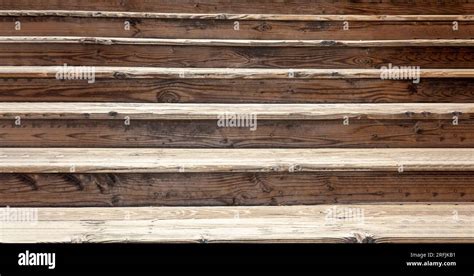 Wooden stairs background, closeup. Rustic staircase from wood ...