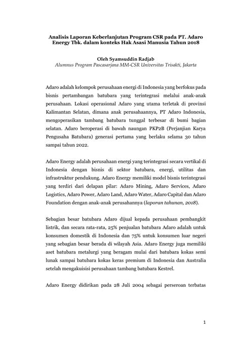 PDF Analisis Laporan Keberlanjutan Program CSR Pada PT Adaro Energy