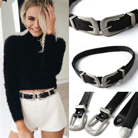 Gogoboi Double Metal Pin Buckle Women Belts Vintage High Quality Strap