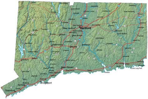 Detailed Connecticut Map - CT Terrain Map