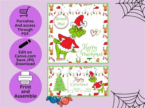 Grinched 8x8x4 Box Labels Templates Grinch Labels Download Now Etsy