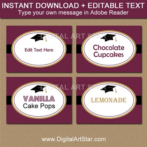 Maroon Black Gold Graduation Party Labels Digital Art Star