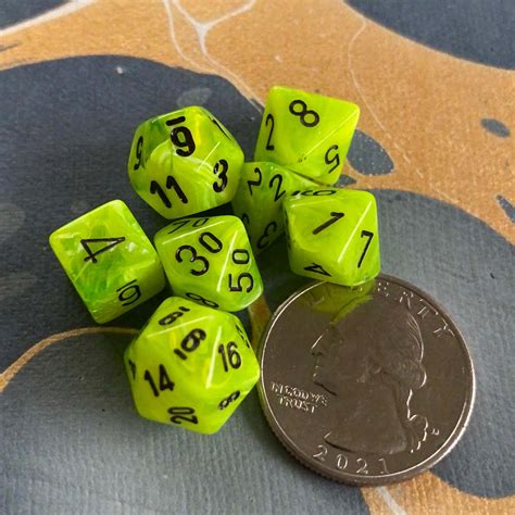 Chessex Vortex Bright Green Mini Polyhedral 7 Die Set Knave Of Cups