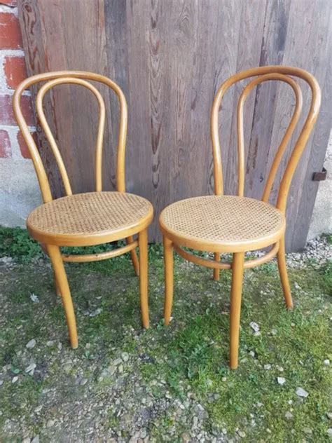 Paire De Chaise Bistrot Style Thonet Bois Courb Clair Assise Cann E