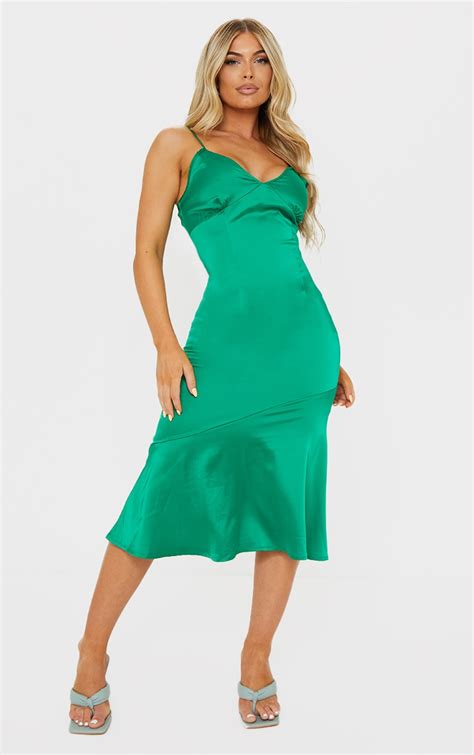 Bright Green Strappy Asymmetric Hem Midi Dress Prettylittlething Ca